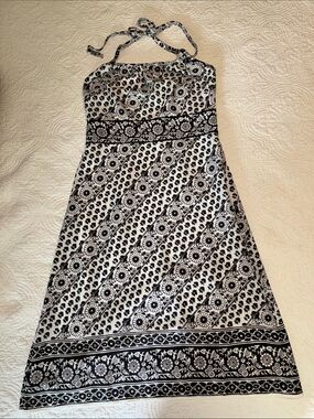LOFT Black and White Strapless Halter Dress